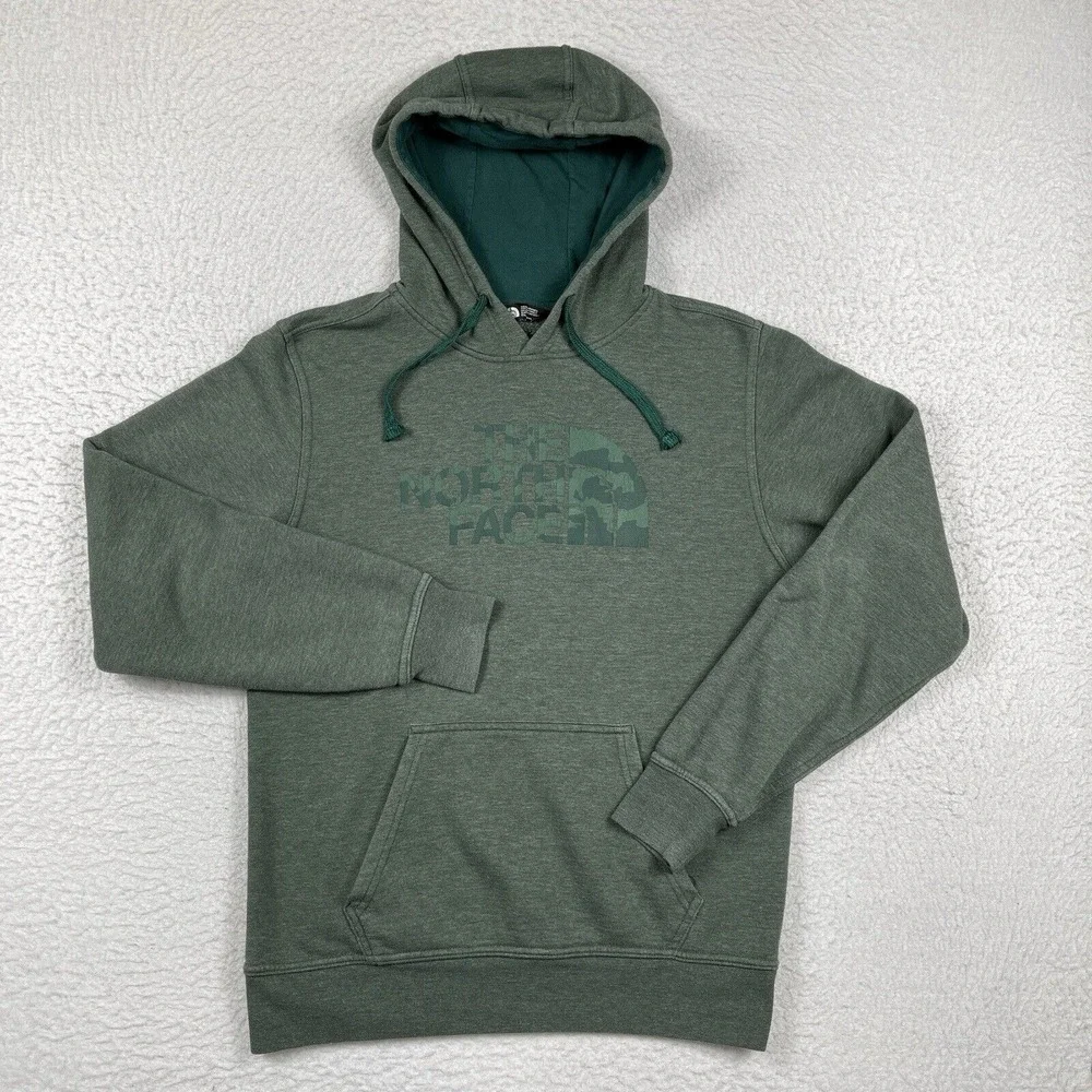 The North Face Sweatshirt Mens Small Green Hoodie Halfdome Camo Fleece Hiker‎